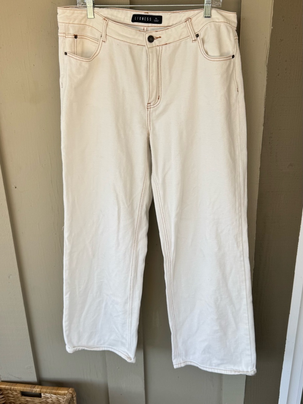 Lioness Cream Wide-Leg Jeans with Contrast Stitching
